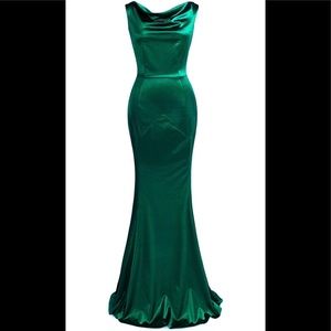 Hourglass Flowing Green Satin Gown